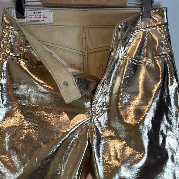 Gap high rise metallic vegan leather gold slim jeans size 28 - Picture 11 of 13
